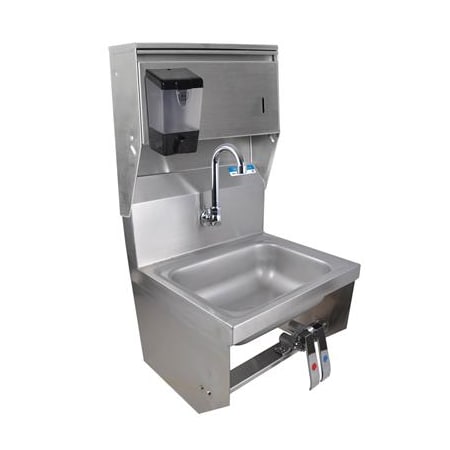 Bk Resources Hand Sink Stainless Steel W/Faucet, Towel Disp, Knee Valve, 1 Hole BKHS-W-1410-1-4DTDPG